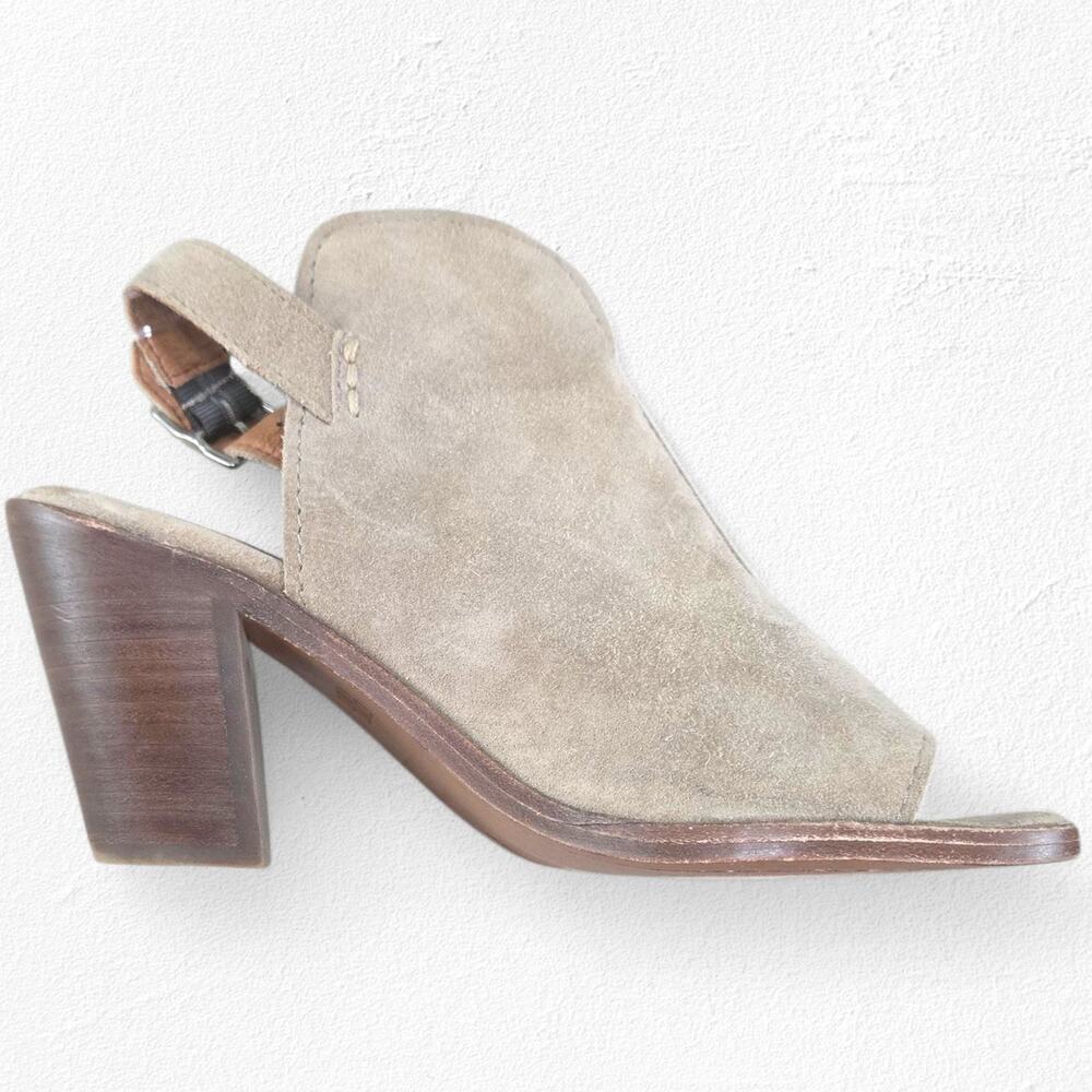 Frye Taupe Suede Peep Toe Slingback Booties Size 8 Block Heel Ankle Strap